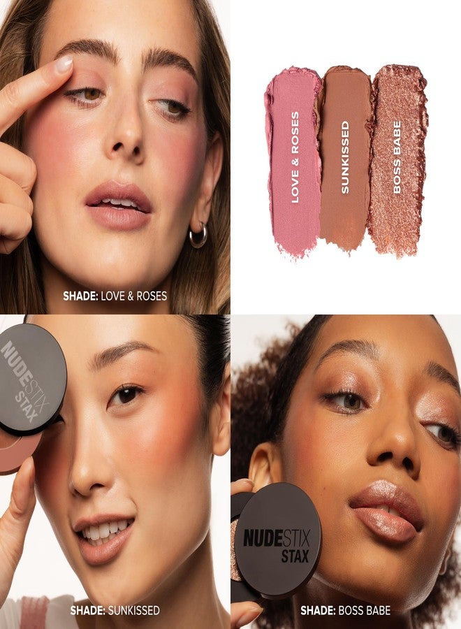 نوديستكس مجموعة Nudestix Sunkissed Glow STAX - 3 قطع من أحمر الخدود الكريمي وأقلام الهايلايتر للخدود والشفاه والعيون | تتضمن ألوان Sunkissed وLove & Roses وBossBabe | مجموعة متعددة الاستخدامات وقابلة للتكديس، نباتية للعناية بالوجه - Image 2